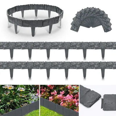 Produktbild von TolleTour Rasenkante Stein Beeteinfassung Beetbegrenzung PP-Rasenkanten kunststoff für Garten,Wiese LxH 25x23cm 10-teilige/2,5M Anthrazit