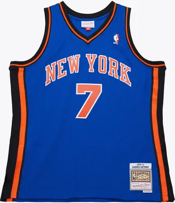 Immagine prodotto di Maglia da basket Mitchell & Ness NBA, modello "Dark Jersey", squadra New York Knicks, giocatore Carmelo Anthony, numero 7, colore blu reale, taglia 2XL