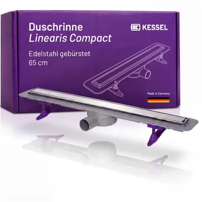 Produktbild von KESSEL Duschrinne Linearis Compact 65 cm, Edelstahl, DN 50, superflach, Wendbarer Rost befliesbar, inkl. Geruchsverschluss, WaD Dichtmanschette