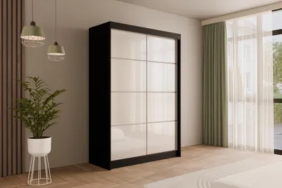 Produktbild von ALTDECOR Kleiderschrank mit Lacobel-Schiebetüren, kugelgelagerte Führungsschienen und Aluminium-Leisten - PEKA3 - 120 cm Schwarz /  Weiß