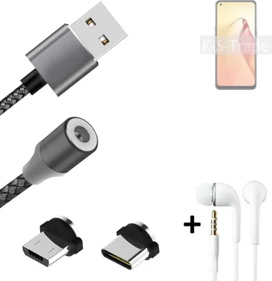 Produktbild von K-S-Trade® Hochwertiges Magnet-Lade-kabel Sync-Kabel Daten-Kabel + Kopfhörer kompatibel mit Oppo F21s Pro 5G mit USB-Typ-C-Anschluss und