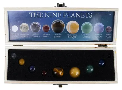 Produktbild von Kristallkugel Set 9 Planeten, getrommelt, Edelsteine, Dekoration für Büro
