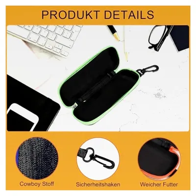 Produktbild von 3 Stück Brillenetui Hardcase, Tragbares Denim-Brillenetui, Reise-Brillentasche mit Reißverschluss, für Sonnenbrille, Lesebrille, Myopiebrille, Blau, Grün, Orange