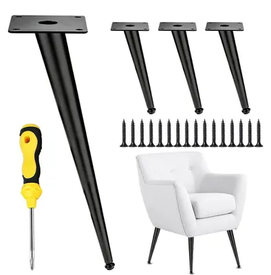 Obrázek produktu pro 4 kusy černých nožiček na nábytek, výška 15 cm, šikmé, protiskluzové kuželové nožičky