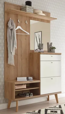 Produktbild von Garderobe "Helge" in weiß und Eiche Riviera Kompaktgarderobe Skandi 110 x 200 cm