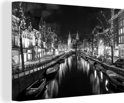 Obrázek produktu pro OneMillionCanvasses® - Obraz na plátně - Rijksmuseum za Spiegelgracht v Amsterdamu - černobílý, nástěnný obraz, nástěnné dekorace obrazy obývací pokoj, 30x20cm