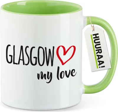 Produktbild von Huuraa Kaffeetasse Glasgow my love 330ml Grün Keramik Kaffeebecher Geschenkidee