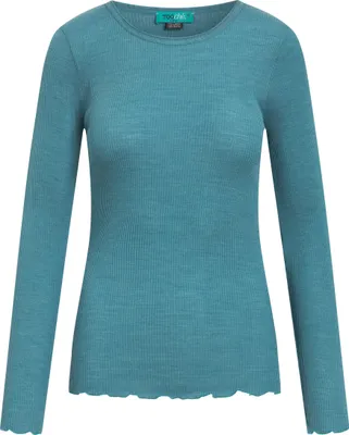 Produktbild von Langarmshirt Oslo gerippt mit Rundhalsausschnitt, figurbetont und Rüschen