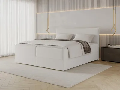 Produktbild von Chilly Möbel Design Bett Livora - Komfort Boxspringbett mit klarer Form, Matratze und Topper 160x200 cm / Bouclé / Weiß