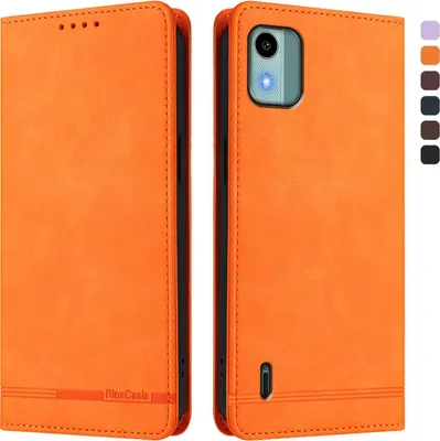 Obrázek produktu pro Pouzdro pro Nokia C12, retroPolyuretankožené flip pouzdro s stojánkem a přihrádkami na karty Pomerančový