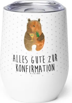 Produktbild von Mr. & Mrs. Panda thermosbecher Bär Konfirmation - Weiß - Geschenk, glühweinbecher, Thermobecher, Teddy, Kirche, Gottesdienst, Thermo Becher, Edelstahlbecher, Evangelisch