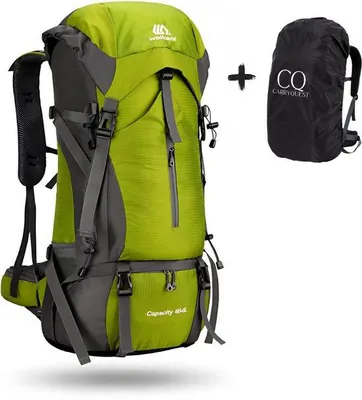 Image de CarryQuest® - Sac à dos 70L, nylon imperméable avec housse de pluie, vert clair