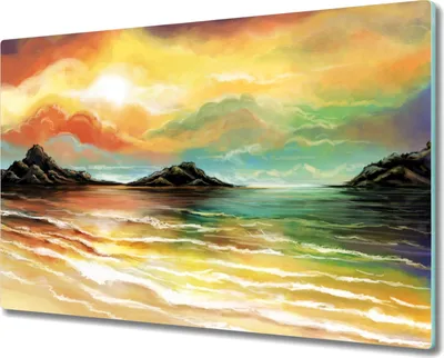 Produktbild von Coloray Hackbrett Kochplattenabdeckung Herdabdeckplatte 80x52 cm Schneidebrett Küchenbrett - Wellen Sonnenuntergang