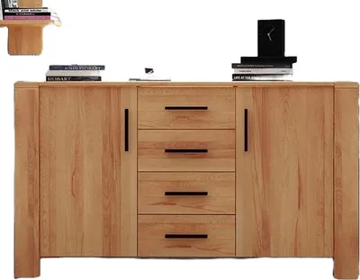 Produktbild von Kommode Lubic aus Kernbuche massiv 155x45x89 mit 2 Türen 4 Schubladen Holzbeinen