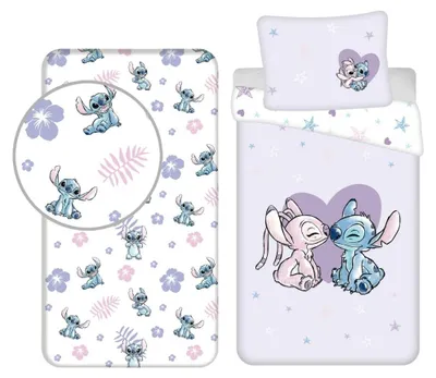 Zdjęcie produktu dla Poszewka na kołdrę i prześcieradło z gumką Lilo & Stitch – fioletowe
