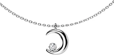 Produktbild von viva-adorno Edelstahl Damen Kette Halbmond Zirkonia Halskette Kristall Mondsichel Anhänger Collier HK46, silber