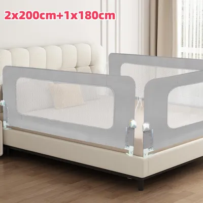 Produktbild von 3x Rausfallschutz Bett 2x200cm+1x180cm,Klappbare Bettschutzgitter mit U-förmige Füße,Rausfallschutz Bett für Kinder,Fallschutz Kinderbettgitter(Grau