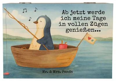 Produktbild von Mr. & Mrs. Panda Box Pinguin Angelboot Design 22 x 15 cm - Weiß - Geschenk, Genießen, Boot, Optimistisch, Leben, Erinnerungsbox, fotobox, Motivation, Schatzkiste