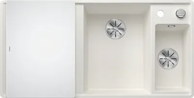 Produktbild von BLANCO AXIA III 6 S-F, SILGRANIT® PuraDur®, weiß, Becken rechts, mit Ablauffernbedienung, inkl. Glasschneidbrett