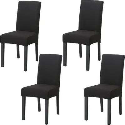 Produktbild von 4 Stück gestrickte Twill Stretch Stuhl Schonbezug Stuhl Möbel Schutzhülle, Schwarz
