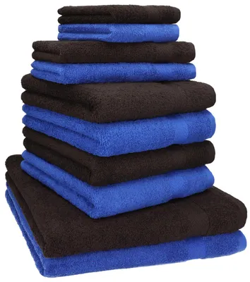 Produktbild von Betz 10-tlg. Handtuch-Set PREMIUM CLASSIC 2 Duschtücher 4 Handtücher 2 Gästetücher 2 Seiftücher  Farbe: royalblau & dunkelbraun