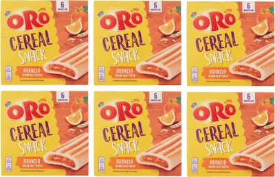 Produktbild von 6x Oro Saiwa Cereal Snack Arancia Müslikeks mit Orangenfüllung Kekse Biscuits 162g
