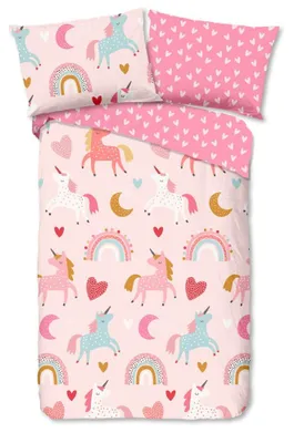 Productafbeelding van Good Morning Kinderdekbedovertrek "Unicorn" - Roze - (140x200 cm) - 100% Katoen