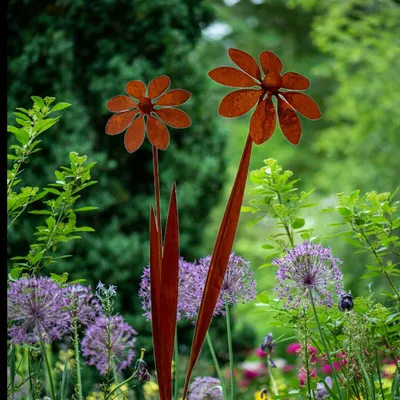 Produktbild von Gartenstecker Doppelblume aus Edelrost Metall Rost Gartendeko Edelrost rostiger Beetstecker 116cm Gartendekoration rostiger Beetstecker