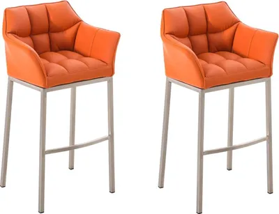 Produktbild von CLP 2er Set Barhocker Damaso Kunstleder mit Vierfußgestell aus Metall bis 240 kg orange Gestell Farbe edelstahl