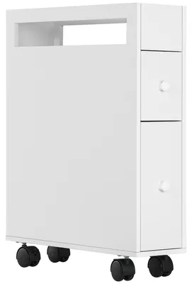 Immagine prodotto di kleankin Mobiletto Salvaspazio Bagno con 4 Ruote, 2 Cassetti e Ripiano aperto, 16x49.5x66cm, Bianco