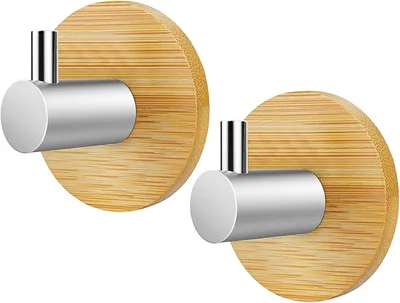 Produktbild von Handtuchhalter & -haken Handtuchhaken aus Bambus, 2 Stück, Handtuchhaken aus Edelstahl und Bambus, selbstklebende Haken, Bambus, selbstklebende Haken