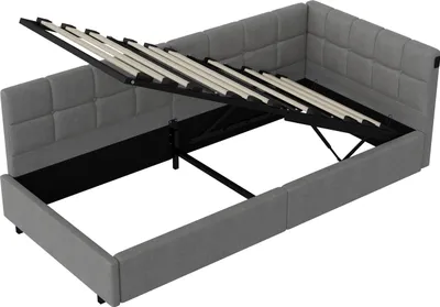 Produktbild von Sofabett - Tagesbett 90x200 cm - Hydraulischer Stauraum - Lattenrost - Samtbezug - Holzrahmen - Dunkelgrau