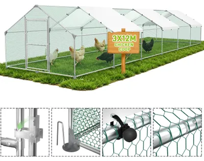 Produktbild von LZQ Outdoor Hühnerstall Hühnerhaus Dach Geflügelstall Verzinkter Stahlrahmen mit PE 3 x 12 x 2 m
