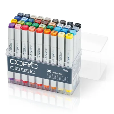 Obrázok produktu pre Copic Classic Basic Set, 36 kusov, Viacfarebný, Jemné zakončenie, Obdĺžnik, Atrament na alkoholovej báze, Dospelý/Dieťa