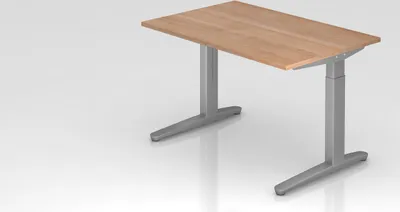 Produktbild von Schreibtisch Mika | Nussbaum | Silber Gestell | BxT 120x80cm | Arbeitshöhe 65-85cm | höhenjustierbar, 1cm Raster | C-Fuß-Gestell | Rechteckform