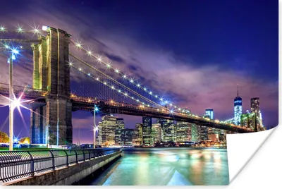 Produktbild von MuchoWow® Poster Die Brooklyn Bridge unter einem dunklen Himmel in New York 90x60 cm - Schlafzimmer