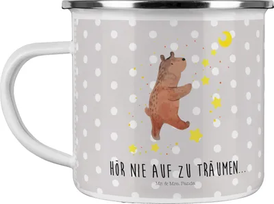 Produktbild von Mr. & Mrs. Panda Pott Bär Träume - Grau Pastell - Geschenk, Teddy, Emaille Tasse, Traum, becher, Blechtasse, Traumdeutung, Träumen, Teetasse, Haferl