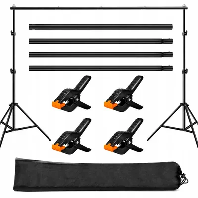 Produktbild von Fotohintergrund-Stativ - Hintergrund-Unterstützungssystem 2 x 3 m - Höhenverstellbar 70–200 cm - Tragetasche - Studio, Video und Fotografie