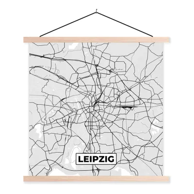 Produktbild von MuchoWow® Textilposter Deutschland - Karte - Leipzig- Stadtplan 60x60 cm mit holzfarbenen Rahmen - Wanddekoration