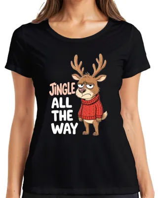 Produktbild von Jingle All The Way mürrisches Rentier Weihnachten Cartoon lustig Damen T-Shirt, Schwarz, 3XL