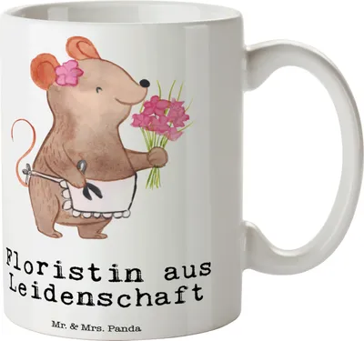 Produktbild von Mr. & Mrs. Panda Kaffeebecher Floristin Leidenschaft - Weiß - Geschenk, Lustig, Keramiktasse, Blumenlanden, Becher, Spruch, kaffeetasse keramik, Beruf, Tasse, Ausbildung