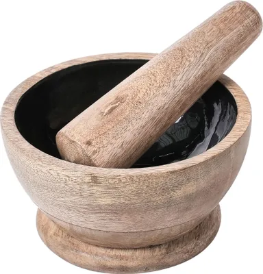 Produktbild von BELIANI Mörser und Stößel aus Mangoholz braun und schwarz handgefertigt für Küche und Esszimmer