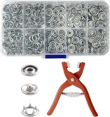 Produktbild von 100 Stahl-Schnellverschlüsse mit 1 Metall-Druckknopf - Ideal für Kleidung herstellen und Leder und Jeans nähen