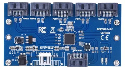 Zdjęcie produktu dla Karta adaptera – konwerter z 1 na 5 portów SATA (multiplikator portów SATA) – karta rozszerzająca z hubem