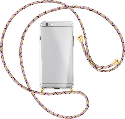 Produktbild von Handykette Backcover-Schutzhülle mit Band (Metall goldfarben) für Apple iPhone 6 Plus - rosa Karo