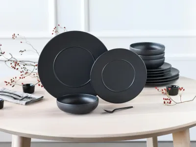 Produktbild von CreaTable, 24569, Unico Schwarz, Tellerset 12-tlg, Steinzeug