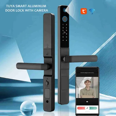 Produktbild von Tuya Smart Lock: bezkluczykowy zamek do drzwi z kontrolą APP, stop aluminium, kamera 1080P