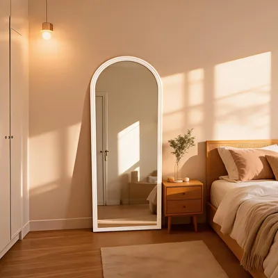 Image de AIORBER Miroir intégral 160x50cm, à poser & à fixer au mur, cadre en bois massif, grand, design moderne, blanc / brun / noir