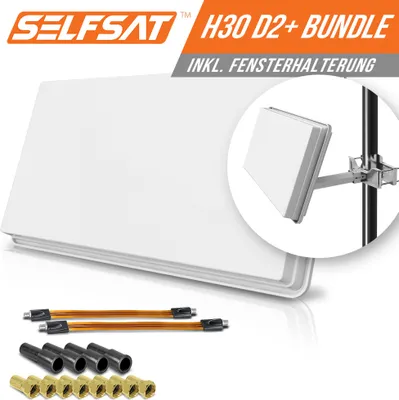 Produktbild von Selfsat H30D2+ 2 TV Teilnehmer SAT Flachantenne FLAT + profi Fensterdurchführung FULL HD