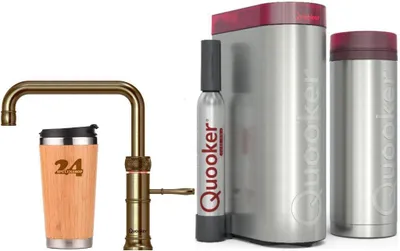 Immagine prodotto di "QUOOKER CLASSIC FUSION SQUARE bocca fissa ottone patina VAQ PRO3 con CUBE 2 *Il rubinetto che può fare tutto! (3CFSPTNCUBE)" (2-St) Rubinetto per acqua bollente a 100°C con sistema per acqua potabile *Inclusa tazza termica